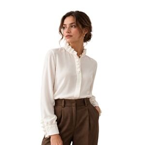LILYSILK Mulberry Silk Crepe de Chine Ruffle Blouse White Size 2